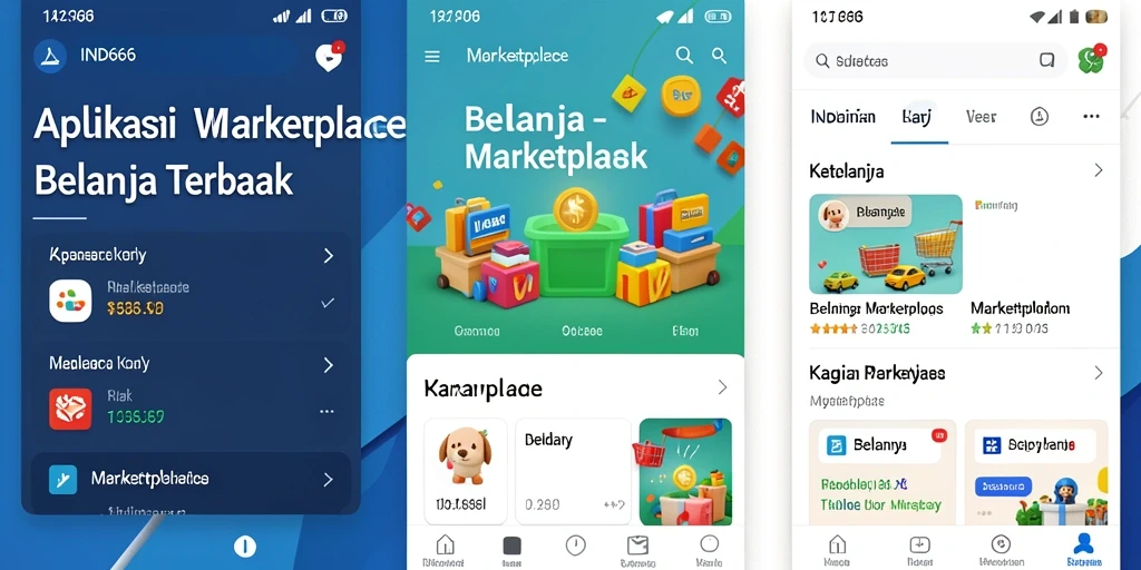 Tampilan antarmuka aplikasi Marketplace IND666 yang menarik dan mudah dinavigasi.