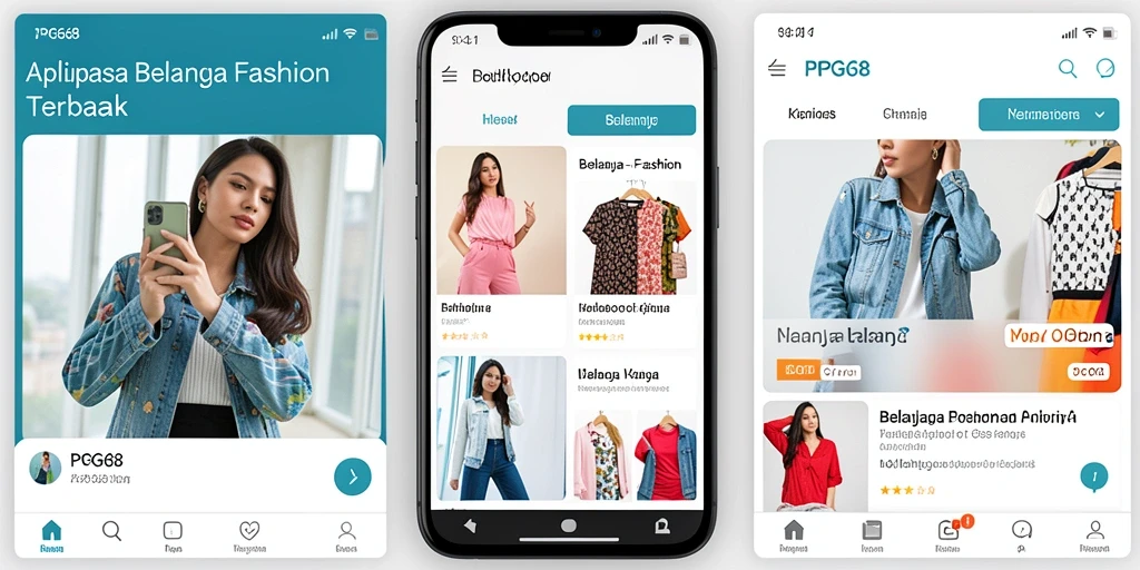 Tampilan antarmuka aplikasi PGG68 menampilkan berbagai produk fashion.