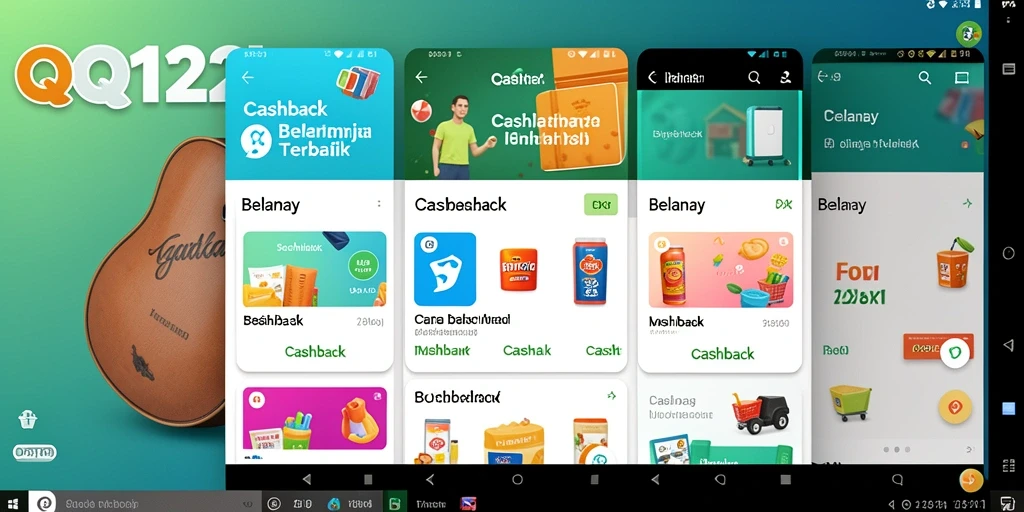 Antarmuka aplikasi QQ1221 yang memudahkan pengguna berbelanja dengan cashback.